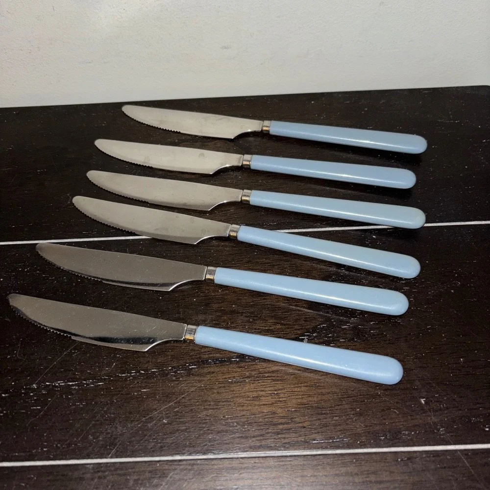 Set of 6 Butter Knives | Imperial‎ Stainless Steel | Blue Plastic Handles